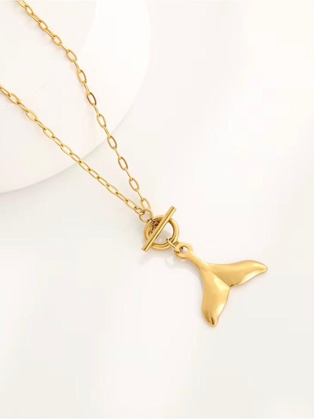Gold Whale Tail Pendant Necklace with Toggle Clasp - Elegant Gold Chain